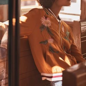 Anthropologie Elevenses Solstice Embroidered Bomber Jacket